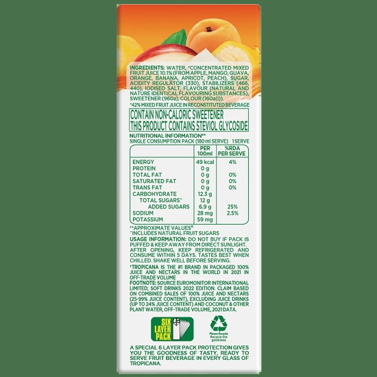 Tropicana Delight Fruit Juice - Mixed Fruit, 180 Ml Tetra