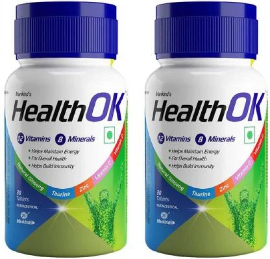 Health Ok Daily Multivitamin for Energy & Overall Health for Men30 Tablets x 2 (2 x 30 Tablets)