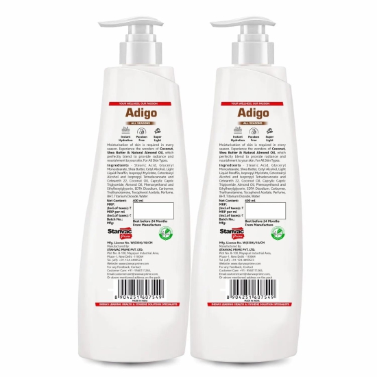 Adigo Body Lotion Coconut & Shea Butter For All Skin Type 400ml(Pack Of 2)