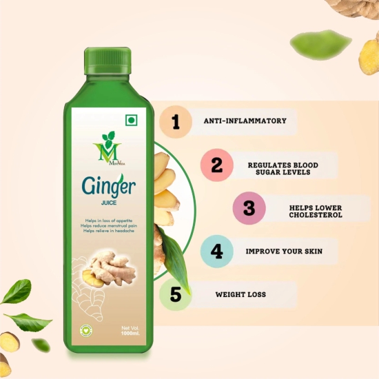 Mint Veda Natural Raw Ginger Juice | Concentrated Ginger Ale Health Drink | Sugar Free With No Added Preservatives Healthy Vegetable Juice Which Boosts Immunity and digestion, 1 Liter Pack of 3