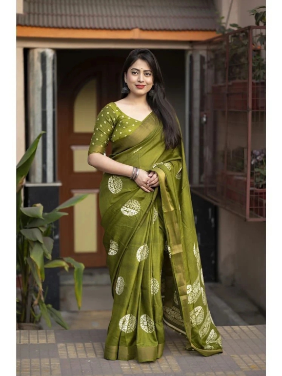 Bhuwal Fashion Cotton Printed Saree With Blouse Piece - Green ( Pack of 1 ) - Green