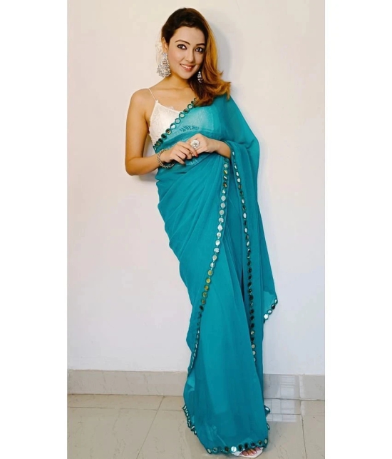 ANAND SAREES Chiffon Solid Saree With Blouse Piece - Light Blue ( Pack of 1 ) - Light Blue