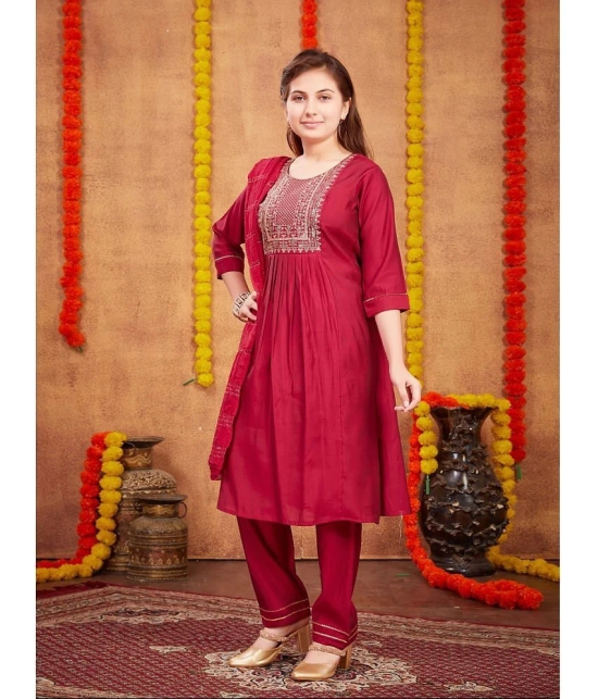 Aarika Maroon Silk Girls Kurta and Pant Set ( Pack of 1 ) - None