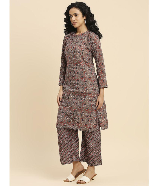 gufrina Cotton Printed Kurti With Palazzo Womens Stitched Salwar Suit - Brown ( Pack of 1 ) - None