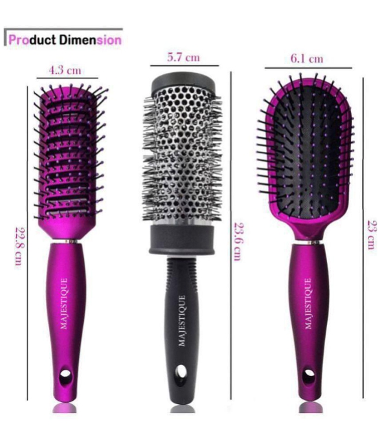 Majestique 3Pcs Hair Brush Set Detangle Brush, Round Hair Brush For Blow Drying & Vent Blow Brush