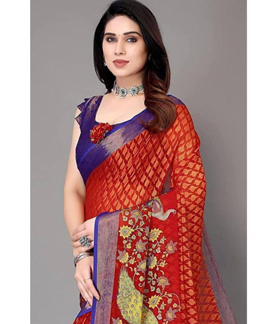 Bhuwal Fashion - Red Brasso Saree With Blouse Piece ( Pack of 1 ) - Red