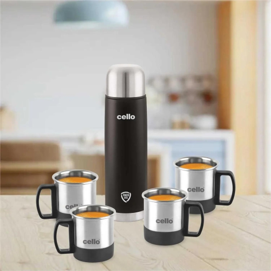 Duro Imperial Vacusteel Flask with Mugs Gift Set, 5 Pieces Black