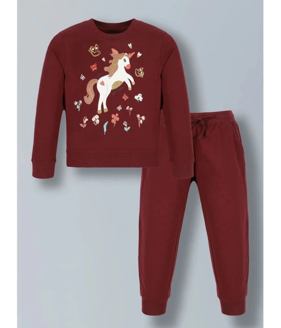 PLUM TREE Burgundy Cotton Girls Sweatshirt With Joggers ( Pack of 1 ) - None