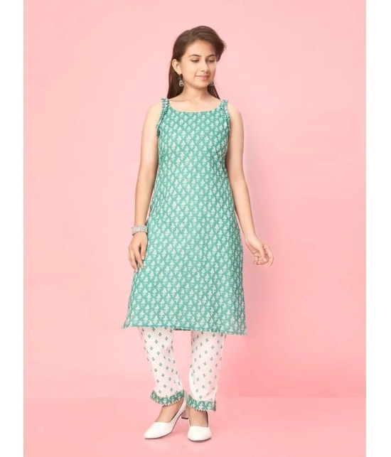 Aarika Sea Green Cotton Girls Kurti ( Pack of 1 ) - None