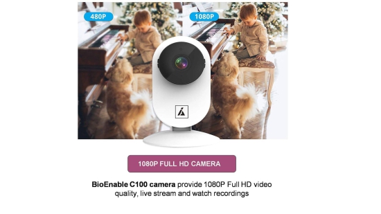 BioEnable C100 Smart WiFi Camera with Remote Monitoring, Day-Night Mode, Advanced Motion Detection, Micro SD Card Slot, Live Streaming, 2 Way Audio, Works with Android and iOS Smartphones