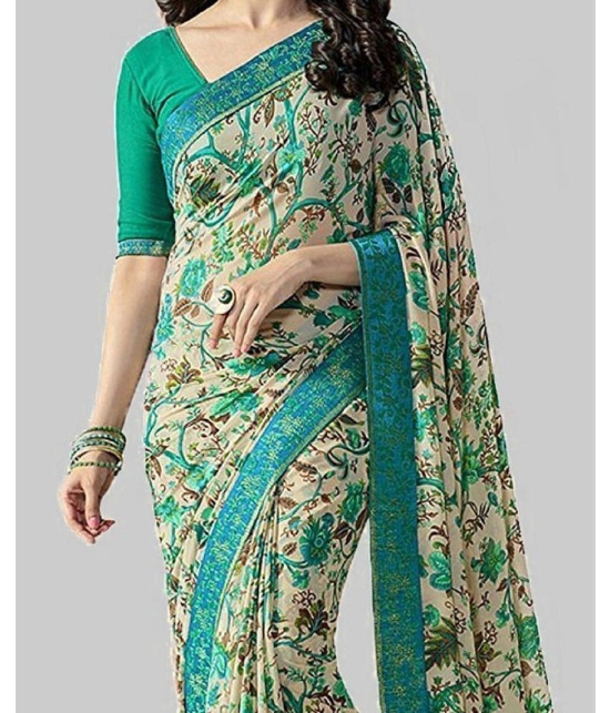 Gazal Fashions Georgette Printed Saree With Blouse Piece - Multicolour ( Pack of 1 ) - Multicolour