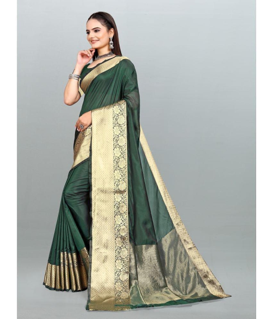 Om Shantam Sarees - Green Organza Saree With Blouse Piece ( Pack of 1 ) - Green