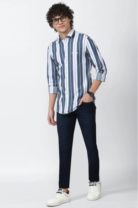 Men Blue Super Slim Fit Stripe Full Sleeves Casual Shirt