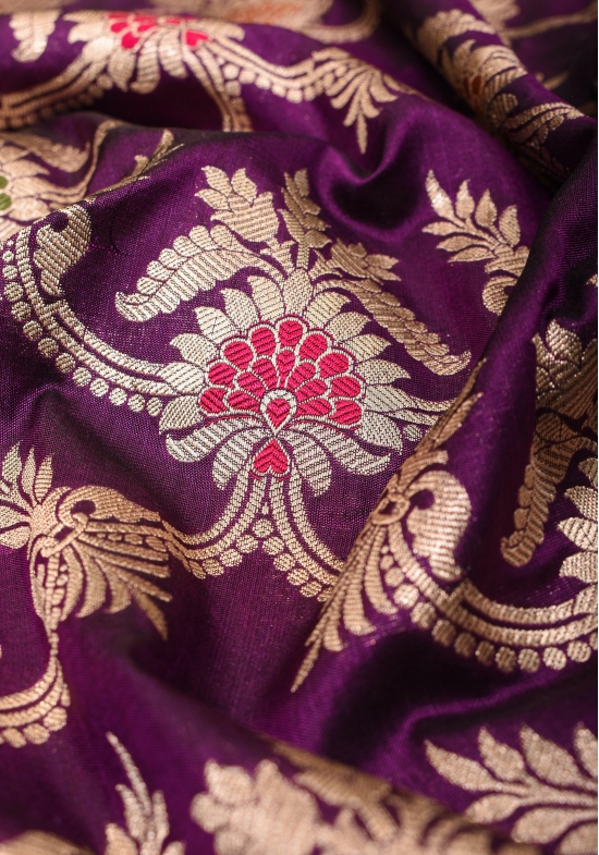 Purple Exquisite Banarasi Meenakari Jaal Katan Saree| SILK MARK CERTIFIED