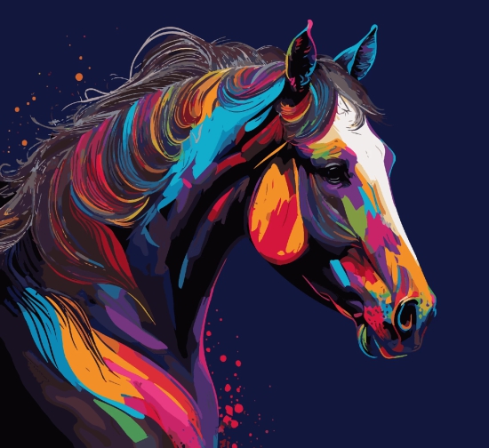 Colourful Hair Horse-Without Frame / 18x20 inch / 32 Palette