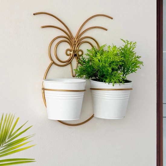 Owl Wall Planter Pots In Galvanized Iron (12 Inch, Brass Finish)