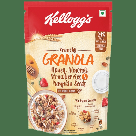 Kelloggs Crunchy Granola - Honey, Almonds, Strawberries & Pumpkin Seeds, 450 G Pouch