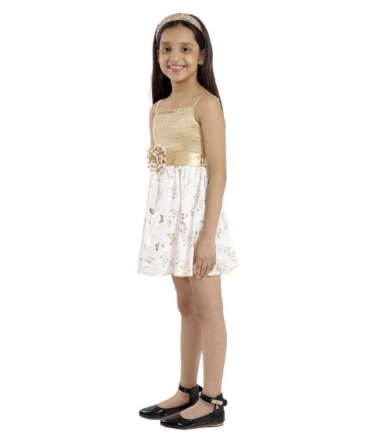 Kids Cave cotton dress for girls fit and flare belted with flower fabric-cotton print-gold butterfly (Color_white, Size_3 Years to 12 Years) - None