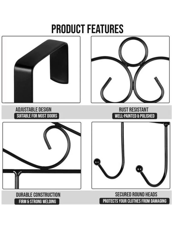 NAMRA  The Door Hanger Rack 7 Hooks Decorative Ognzier Hook Rack Stylish Door Hanger Door Hook Hangers with 7 Hooks,Metal Hanging Rack for Home Office Use - Black (pack of-1)