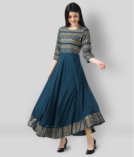 Estela - Blue Rayon Women''s Anarkali Kurti ( Pack of 1 ) - XL