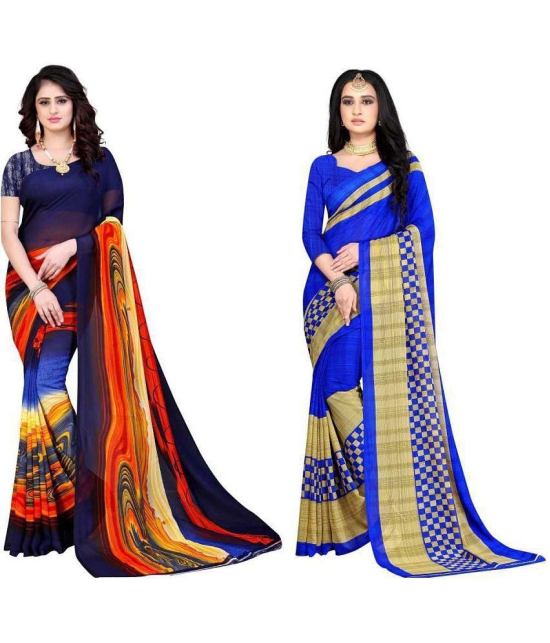 LEELAVATI - Blue Georgette Saree With Blouse Piece ( Pack of 2 ) - Blue