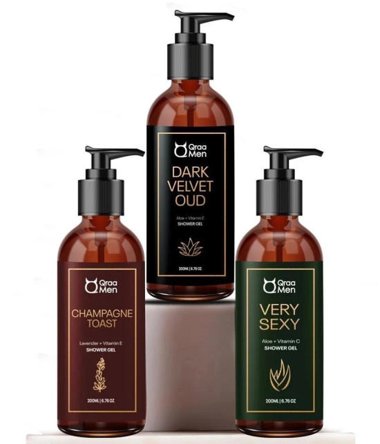 Qraa Men Luxurious Shower Gel- Long Lasting Fragrance With Aloe Vera,Vitamin E & C Pack Of 3|600Ml