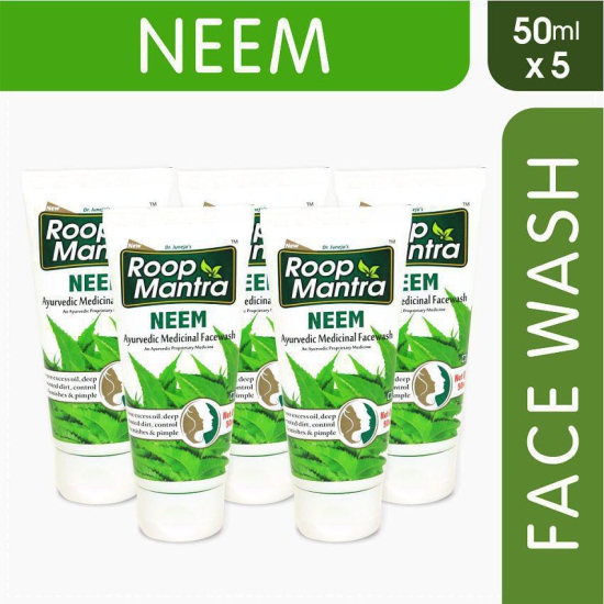 Roop Mantra Neem Face Wash 50ml, Pack of 5 (Helpful to control Acne Pimples, Blemishes, Skin Infections and Remove Excess Oil, Facial Skin Dirt) - For all skin types