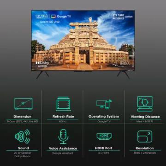 Croma (55 inch) 4K Ultra HD LED Google TV with Dolby Audio (2023 model)