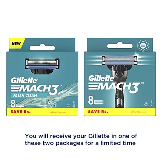 Gillette Mach 3 - Manual Shaving Razor Blades Cartridge, 8 Pcs