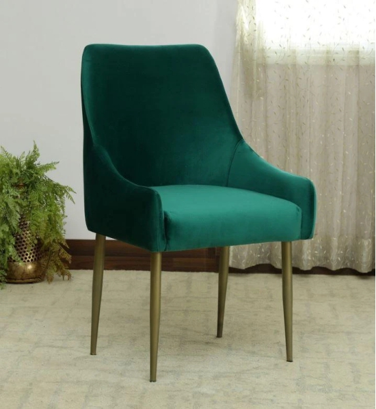 Velvet dining chair in green color-Green