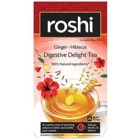 Roshi Digestive Herbal Tea Digestive Delight With Ginger Hibiscus Saunf And Ajwain 57.5 Gms 25 Bags x 2.3 Gms Each