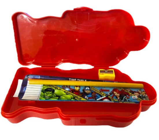 SKI Character Printed Shape Double Layer Pencil Box with Pencil,Sharpener and Scale(Iron man) Printed Pencil Case for Kids,Boys and Girls(Pack of 1)