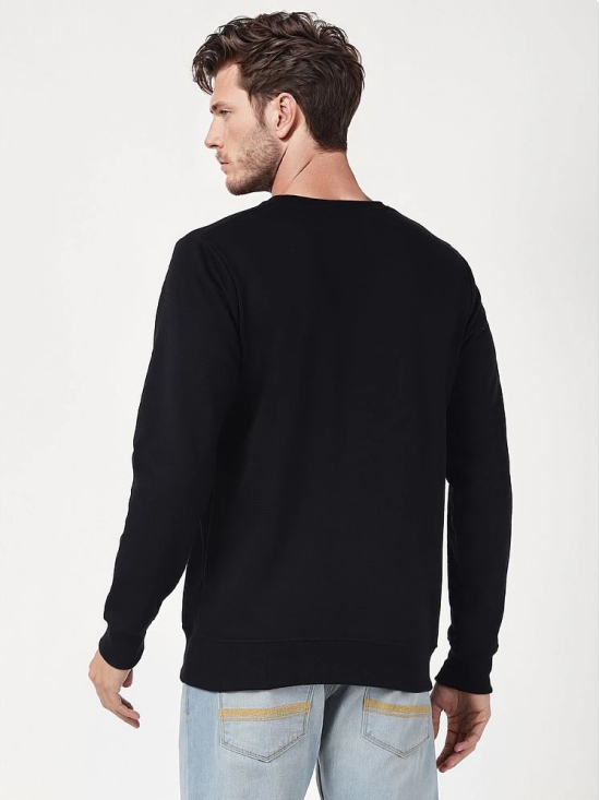 UrbanMark Men Regular Fit Printed Full Sleeves Round Neck Fleece Sweatshirt-Black - None