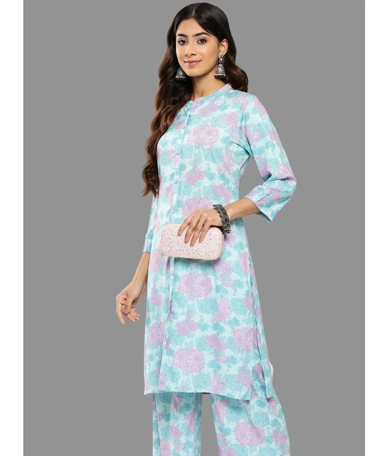 Janasya Womens Sky Blue Crepe Digital Printed Co-ords Set - None