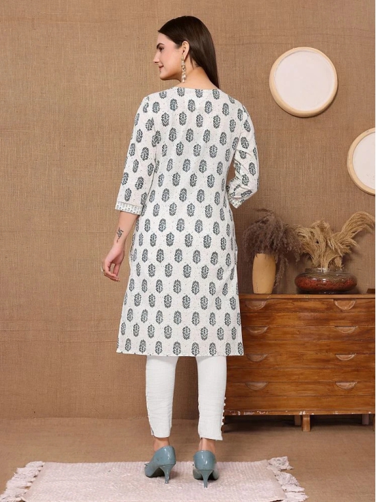 Rangita Women Cotton Off White Printed Knee Length Straight Kurti - None