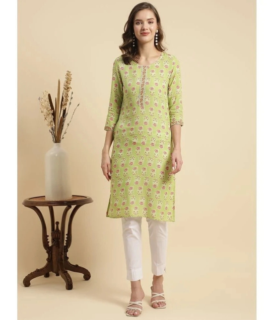 Rangita Women Green Rayon Floral Printed Knee Length Straight Kurti - None