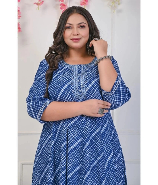 Swasti Cotton Blend Printed Anarkali Womens Kurti - Blue ( Pack of 1 ) - None