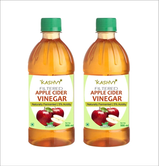 Kashvy Filtered Apple Cider Vinegar | 100% Natural Syrup 1000 ml Unflavoured Pack of 2