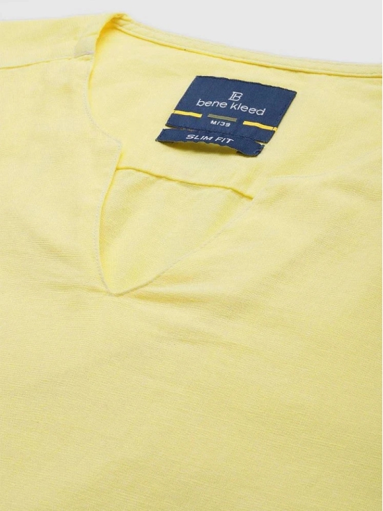 Bene Kleed Yellow Cotton Blend Mens Regular Kurta ( Pack of 1 ) - None