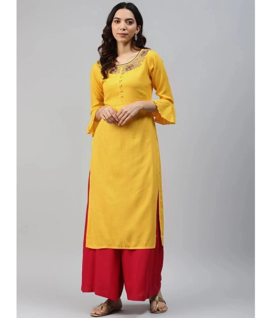 JC4U - Yellow Rayon Womens Straight Kurti ( Pack of 1 ) - None