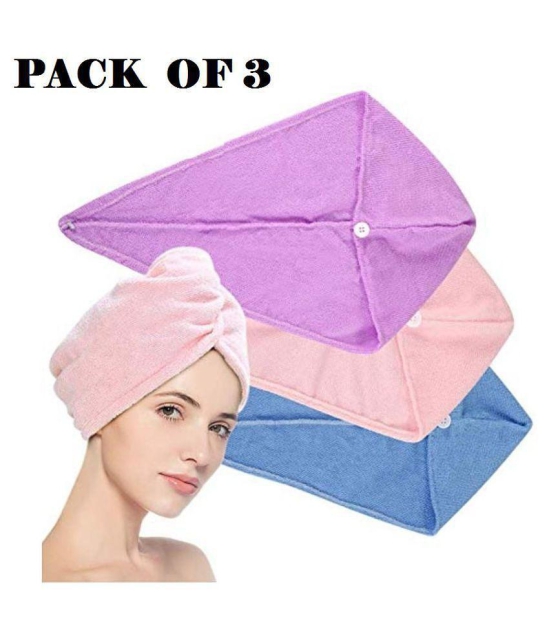 GLOBLE ENTERPRISE  SET OF 3 Hair Towel Wrap Absorbent Towel Hair-Drying Quick Dry Shower Caps Bathrobe Magic Hair Warp Towel Super Quick-Drying Microfiber Bath Towel Hair Dry Cap Salon Towel