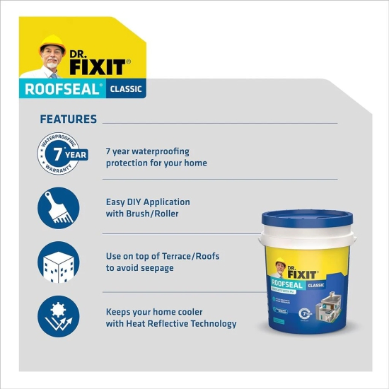 DR. FIXIT Roofseal Classic, 4 Liter, Waterproofing Solution for Homes, Terraces, Roofs