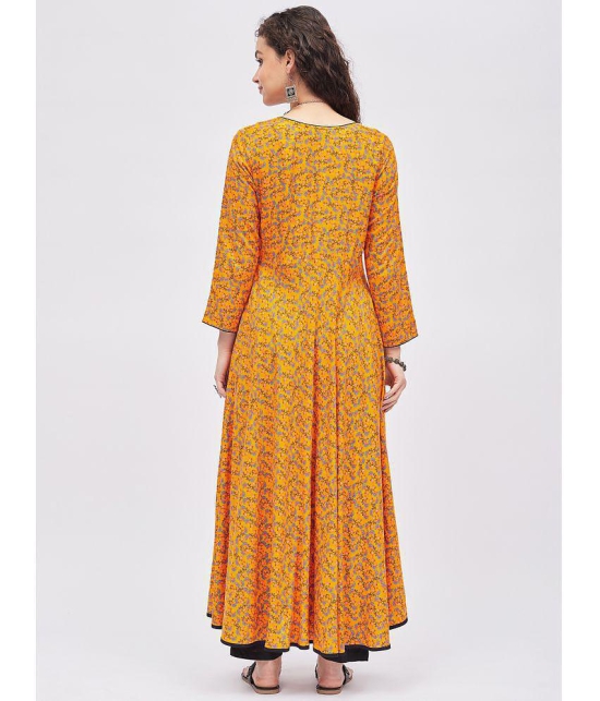 Tissu - Yellow Rayon Women''s Anarkali Kurti ( Pack of 1 ) - None