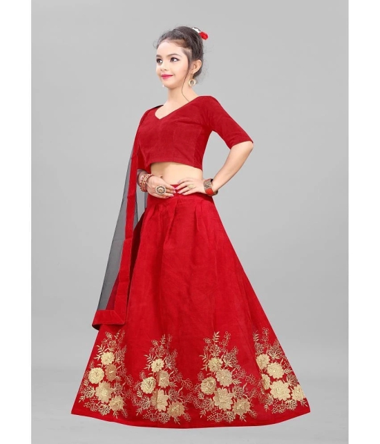 Apnisha - Red Velvet Girls Lehenga Choli Set ( Pack of 1 ) - None