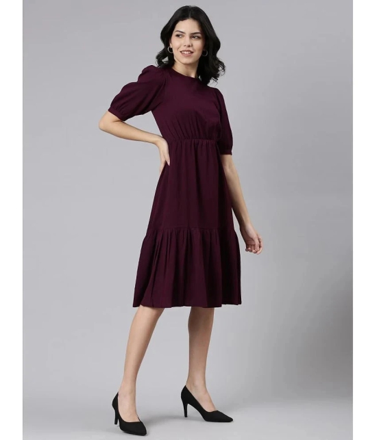 JASH CREATION Polyester Solid Knee Length Womens Fit & Flare Dress - Wine ( Pack of 1 ) - None