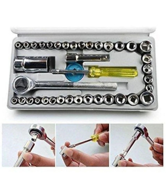 KP Mart 40 in 1 Pcs Tool Kit and Screwdriver and Socket Set Automobile Tool Box Set Socket Wrench Sleeve Suit Hardware Auto Car Repair Tools Socket Wrenches - Multicolor