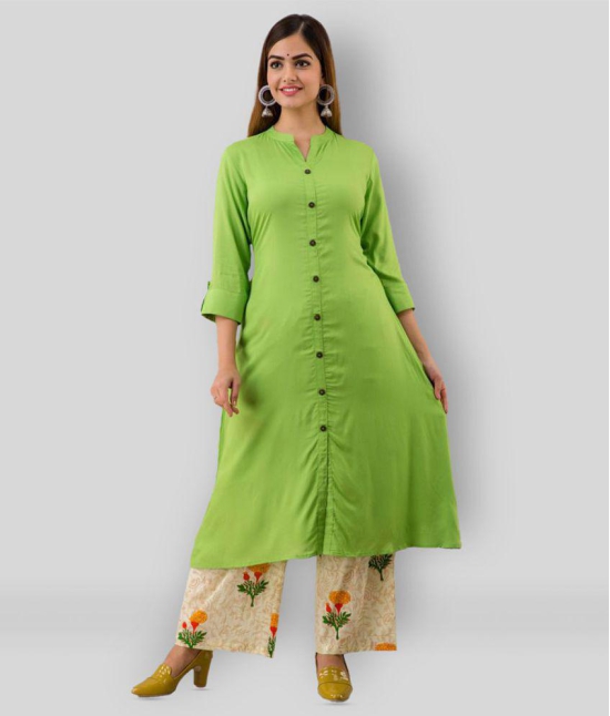 MAUKA - Green Rayon Womens Front Slit Kurti ( Pack of 1 ) - M