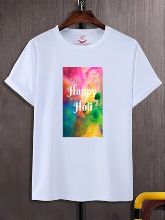 NITYANAND CREATIONS Round Neck White Holi T-Shirt for MEN-HOLI-T-SHIRT-11518-L