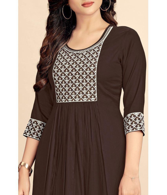 Glomee Rayon Embroidered Nayra Women's Kurti - Brown ( Pack of 1 ) - None