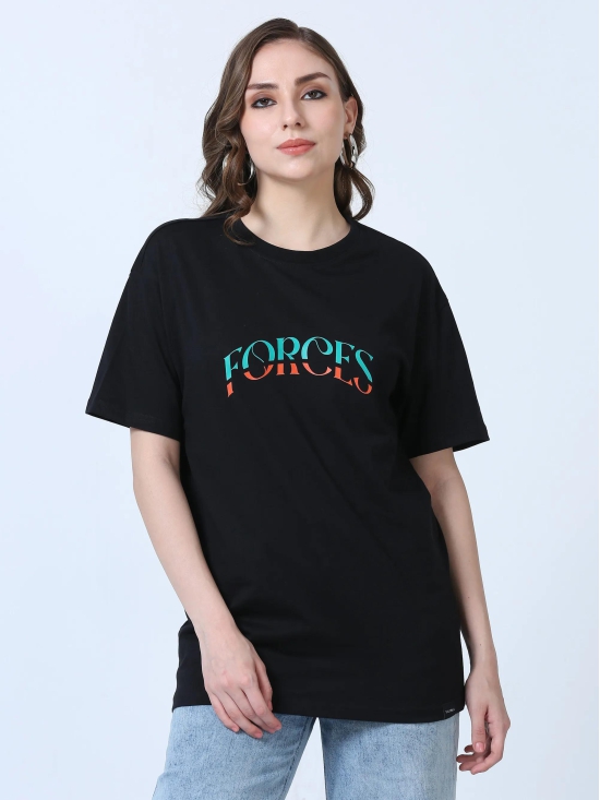 Women FORCES Printed Oversized T-Shirt-S / Black